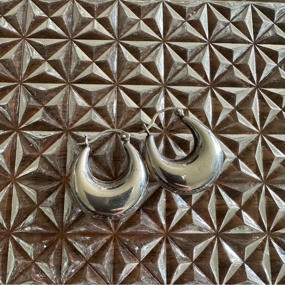 Vintage Silver Crescent Hoop Earrings